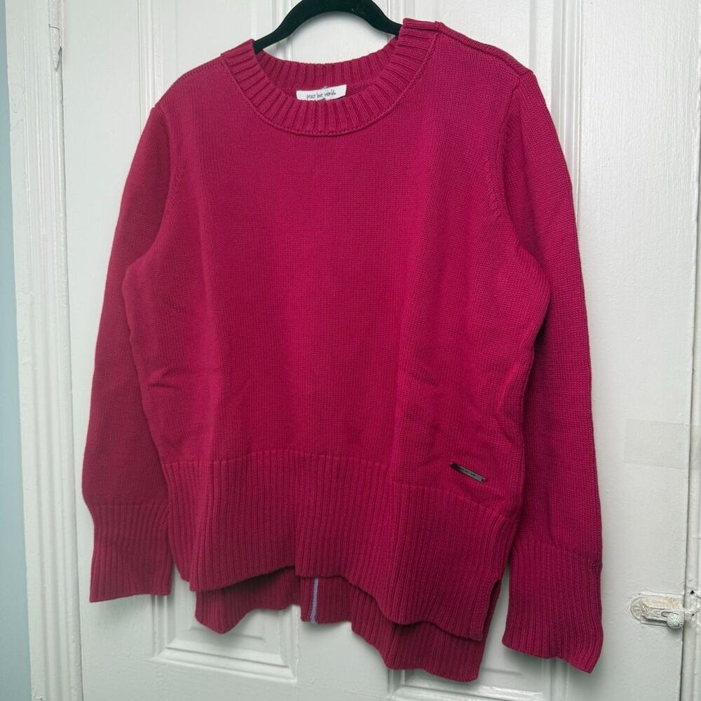 Peace Love World Crewneck Chunky Knit Sweater Womens Large Pink Cotton 100% NWOT